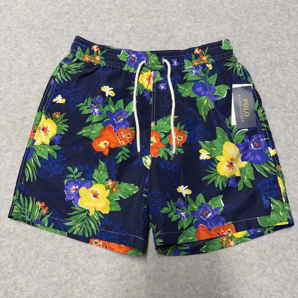 Polo Ralph Lauren Swim Trunks Mens Small Blue Floral Hawaiian Mesh Lined